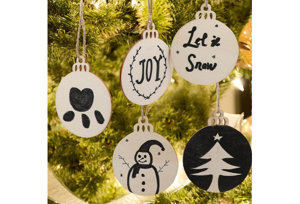 10pcs DIY Wooden Christmas Ornaments Round Bauble Christmas Tree Decoration  Circle Wooden Bells to Paint